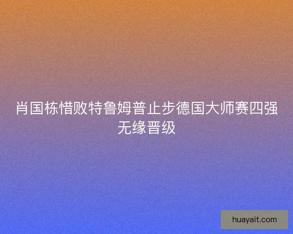 肖国栋惜败特鲁姆普止步德国大师赛四强无缘晋级